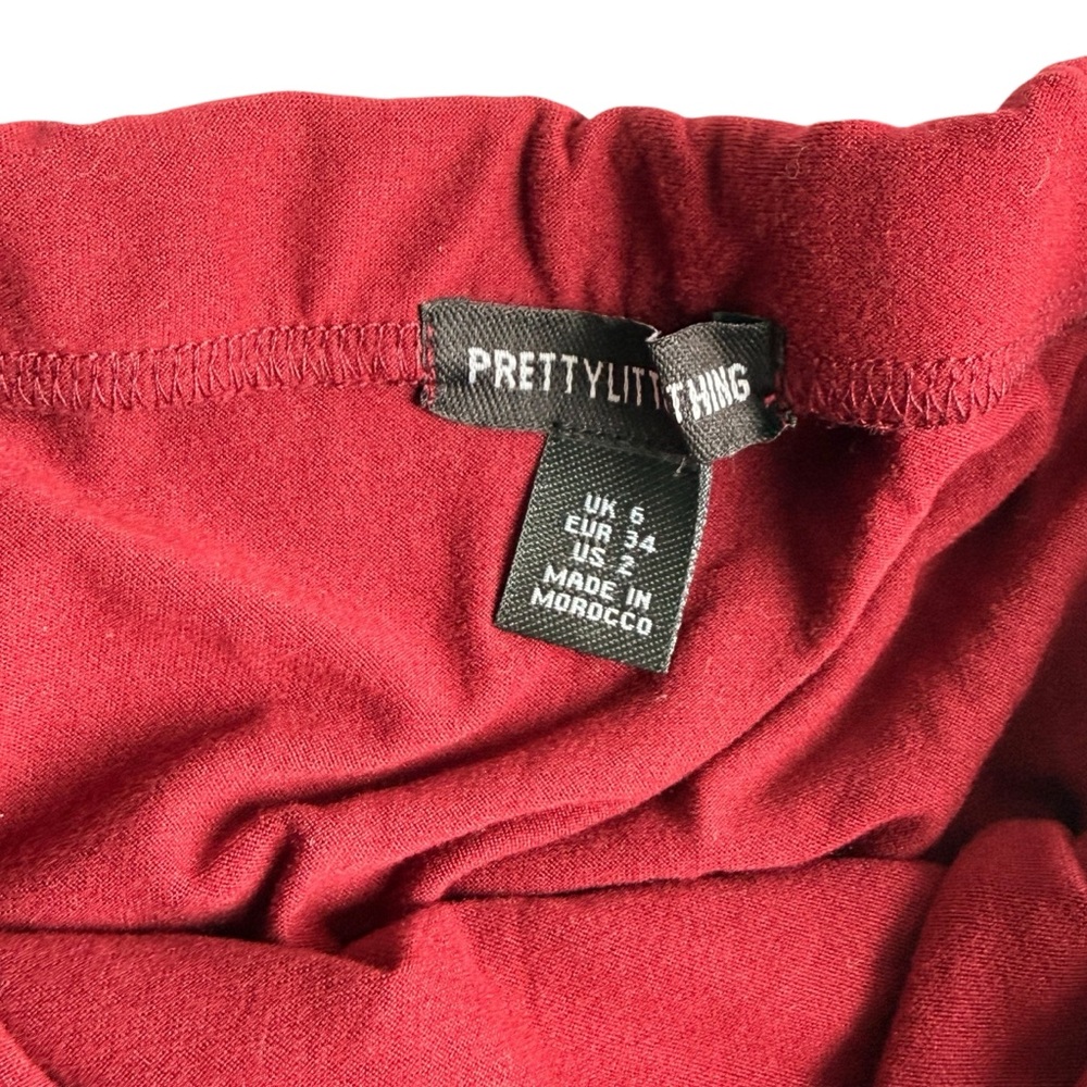 PrettyLittleThing Burgundy Deep Red Stretch Ruched Maxi Skirt US 2 - Picture 4 of 5